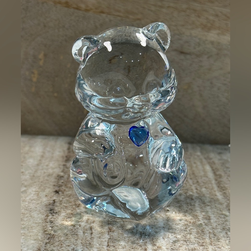 Vintage Fenton Art Glass Bear Figurine Blue Heart September Birthstone - Picture 2 of 6